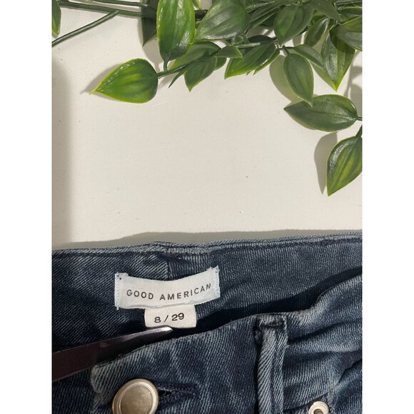 Good American Womens Distressed Skinny Jeans Size 8/29 Blue Raw Hem Cotton Blend - Picture 3 of 15